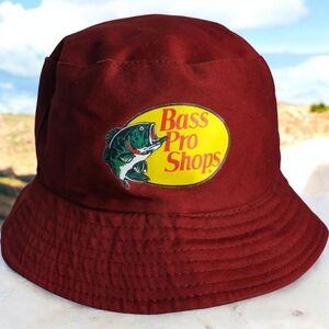 Bass Pro Shop Bucket Hat Outdoor Weather Protection Sz7 Maroon Fish Logo